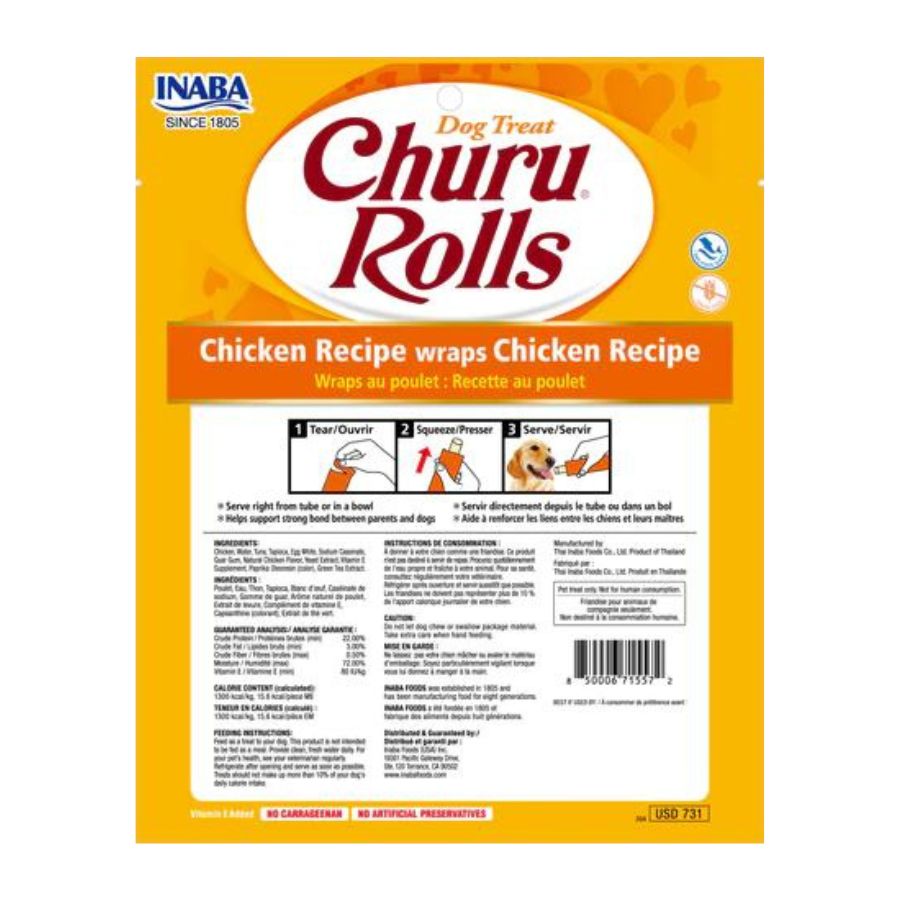 Churu rolls para perros receta de pollo wraps 96 GR, , large image number null